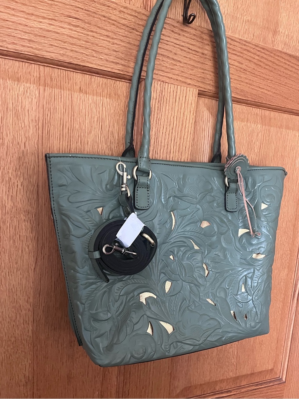 Patricia Nash Adeline Elegant Teal Floral-Embossed Tote Bag NEW